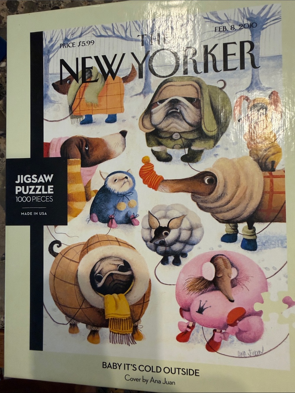 The New Yorker 1000 Piece Dog Puzzle 'Baby It's Cold Outside"